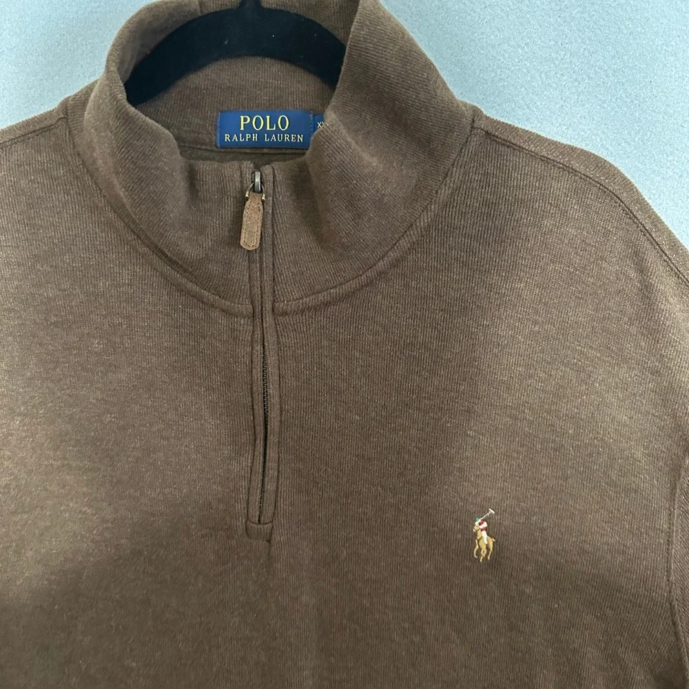 Polo Ralph Lauren‎ Mens XXL Estate Rib Quarter Zip Pullover Brown Pony Logo